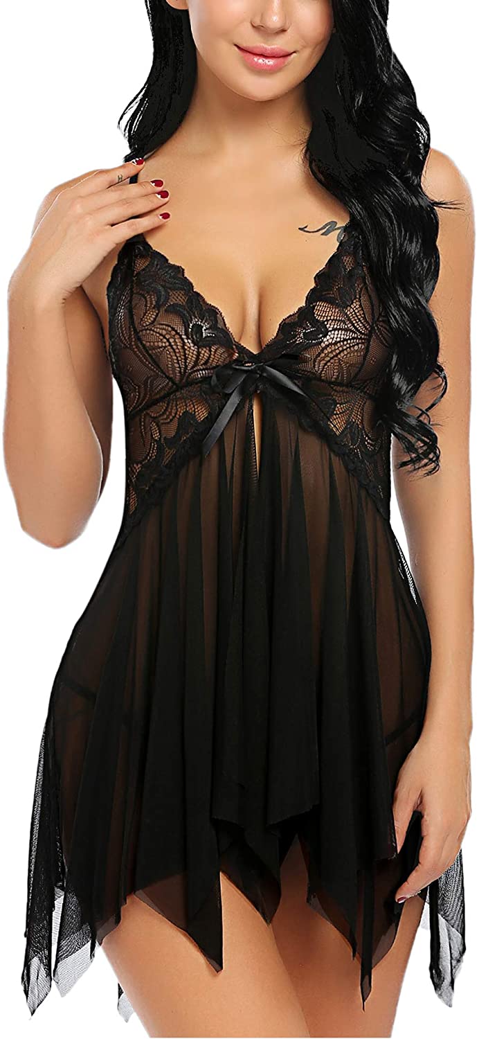Price:$16.29 Avidlove Babydoll Lingerie for Women Sexy Sleepwear Bridal Nightgown Lace Langeray(Black Medium) at Amazon Women’s Clothing store