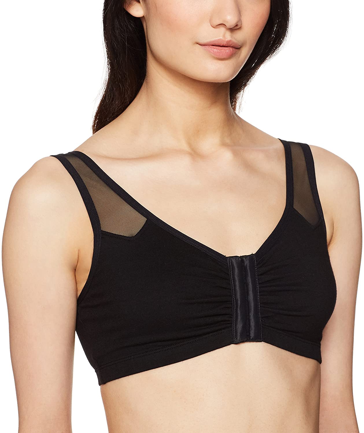 Price:$9.94 Fruit of the Loom Comfort Front Close Sport Bra with Mesh Straps Bra at Amazon Women’s Clothing store