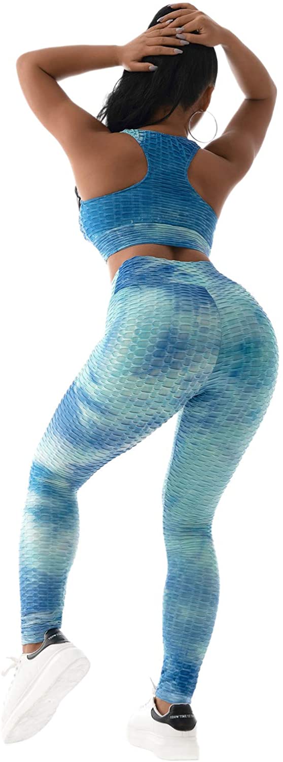 Price:$16.09    Womens Tie-Dye Workout Sets 2PC Scrunch Butt Lifting Printed Yoga Leggings with Sports Bra Gym Clothes  Clothing