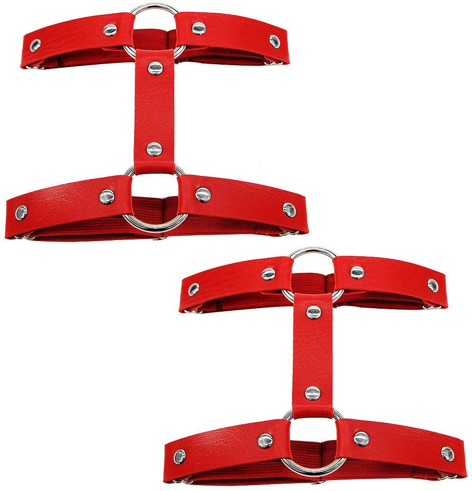 Price:$10.49    Daimay 2PCS Gothic Double Row Garters Leg Ring Leg Elastic Punk Harness Garter Belt Adjustable Suspender – Red  Clothing