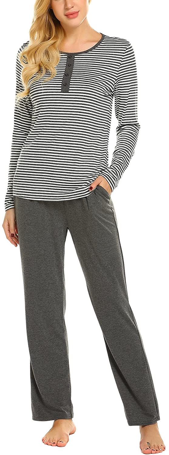 Price:$32.99 Ekouaer Womens Pajama Set Striped Long Sleeve Sleepwear Soft PJ's Set with Pants at Amazon Women’s Clothing store
