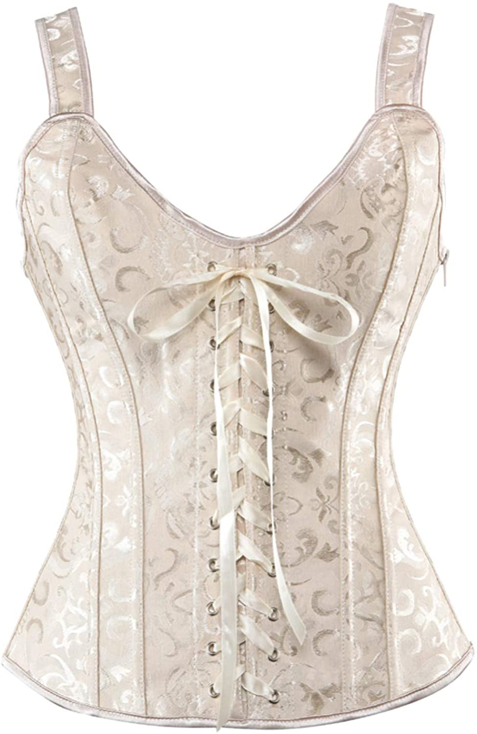 Price:$26.99    SLIMBELLE Women's Steel Boned Overbust Steampunk Bustiers Corsets Costumes Gothic Bustier Waist Cincher Vest  Clothing