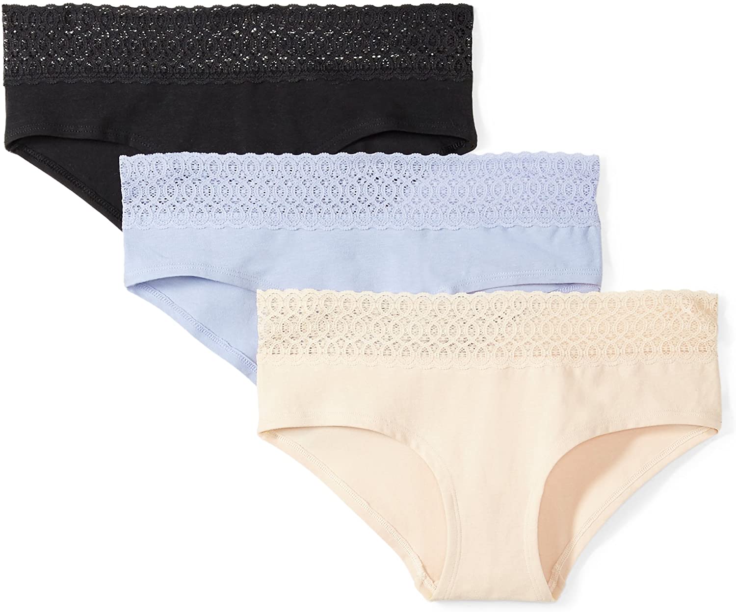 Price:$12.03    Amazon Brand - Mae Women's Lace Waistband Cotton Hipster Underwear, 3 Pack  Clothing
