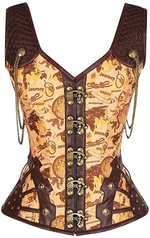 Price:$13.99 BAIXITE Women's Sprial Steel Boned Steampunk Gothic Bustier Waist Vest Corset Tops at Amazon Women’s Clothing store