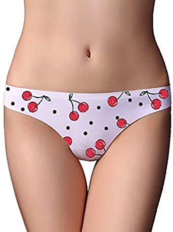 Price:$7.99    CHICERI Women's Microfiber Low Rise No Show Cherry Print Thong Pantie  Clothing