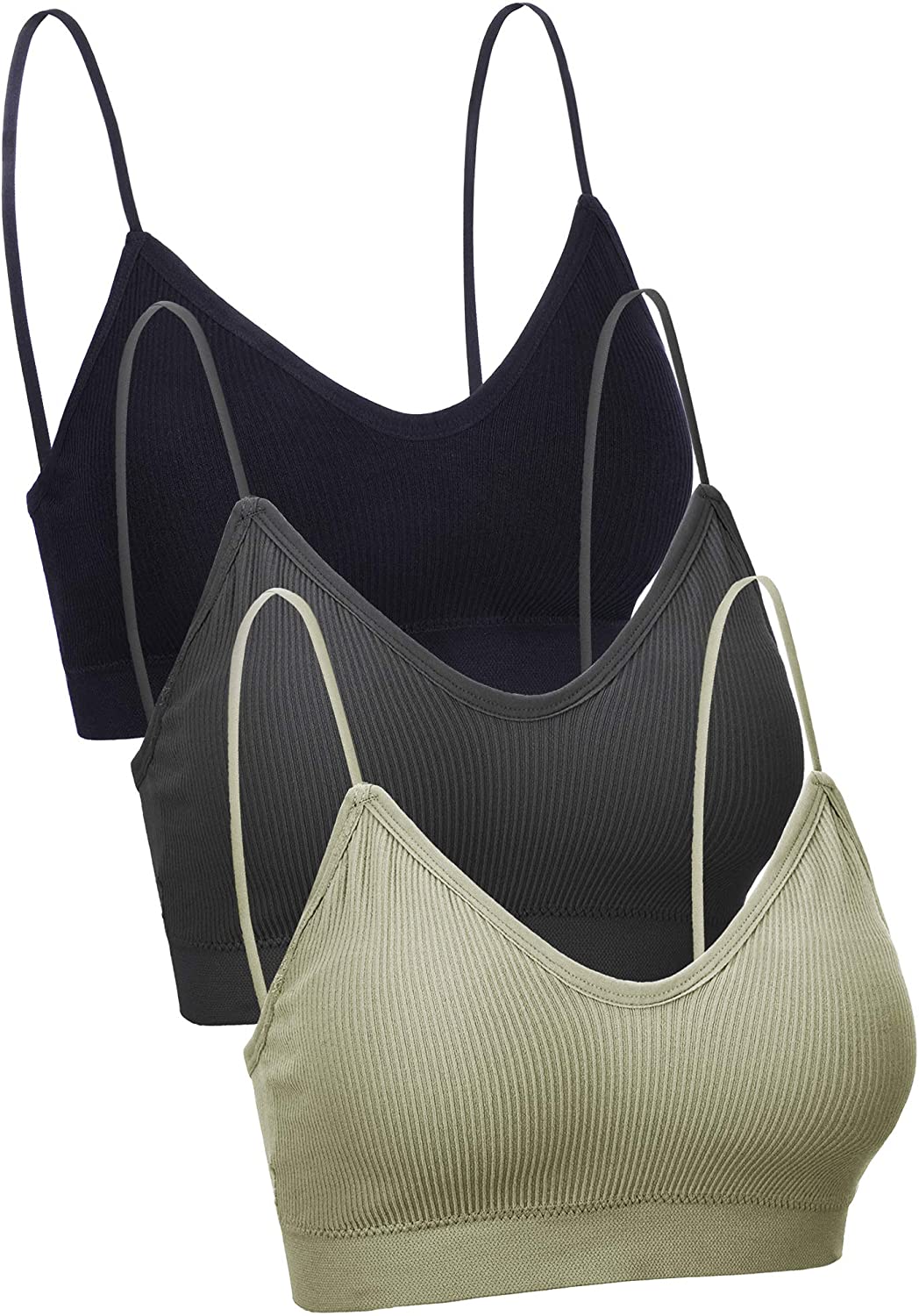 Price:$17.99 Boao 3 Pieces V Neck Tube Top Bra Seamless Padded Camisole Bandeau Sports Bra Sleep Bra with Elastic Straps at Amazon Women’s Clothing store