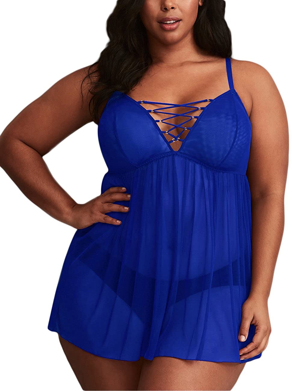Price:$16.99 PARTY LADY Sexy Plus Size Babydoll Set V-Neck Sleepwear Lingerie for Women(M-4XL) at Amazon Women’s Clothing store