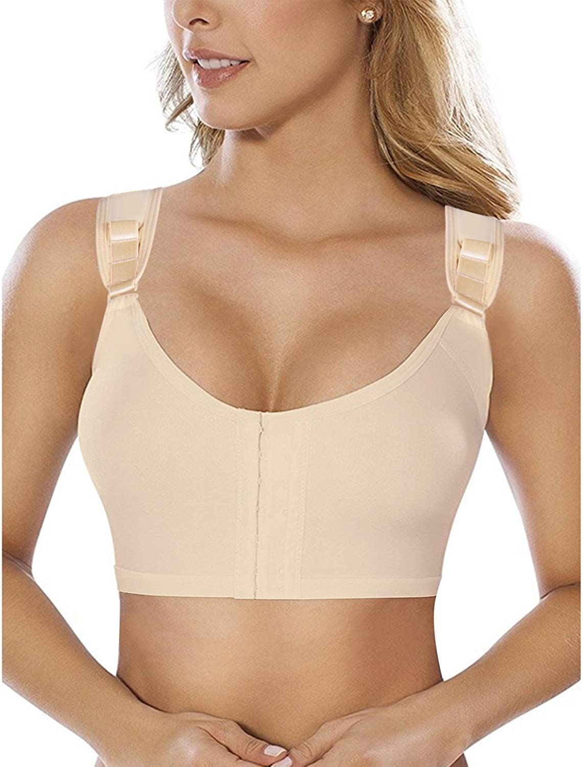 Price:$19.99 Burvogue Women Post-Surgery Front Closure Brassiere Sports Bra at Amazon Women’s Clothing store
