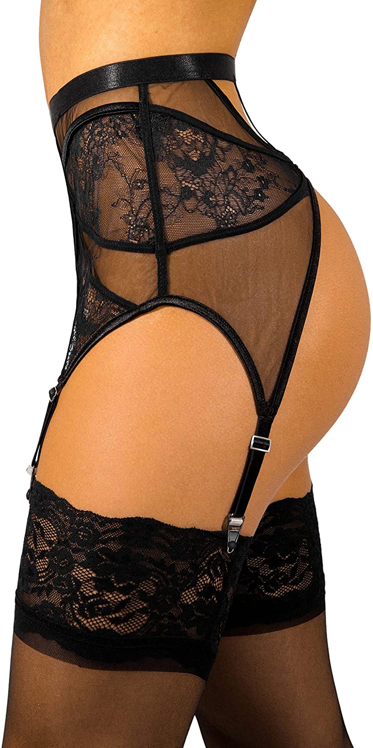 Price:$39.99    sofsy Lace Garter Belt/Suspender Belt with Clips for Women's Stockings (Stockings Sold Separately) Black 6 - XXL (W32-33inch)  Clothing