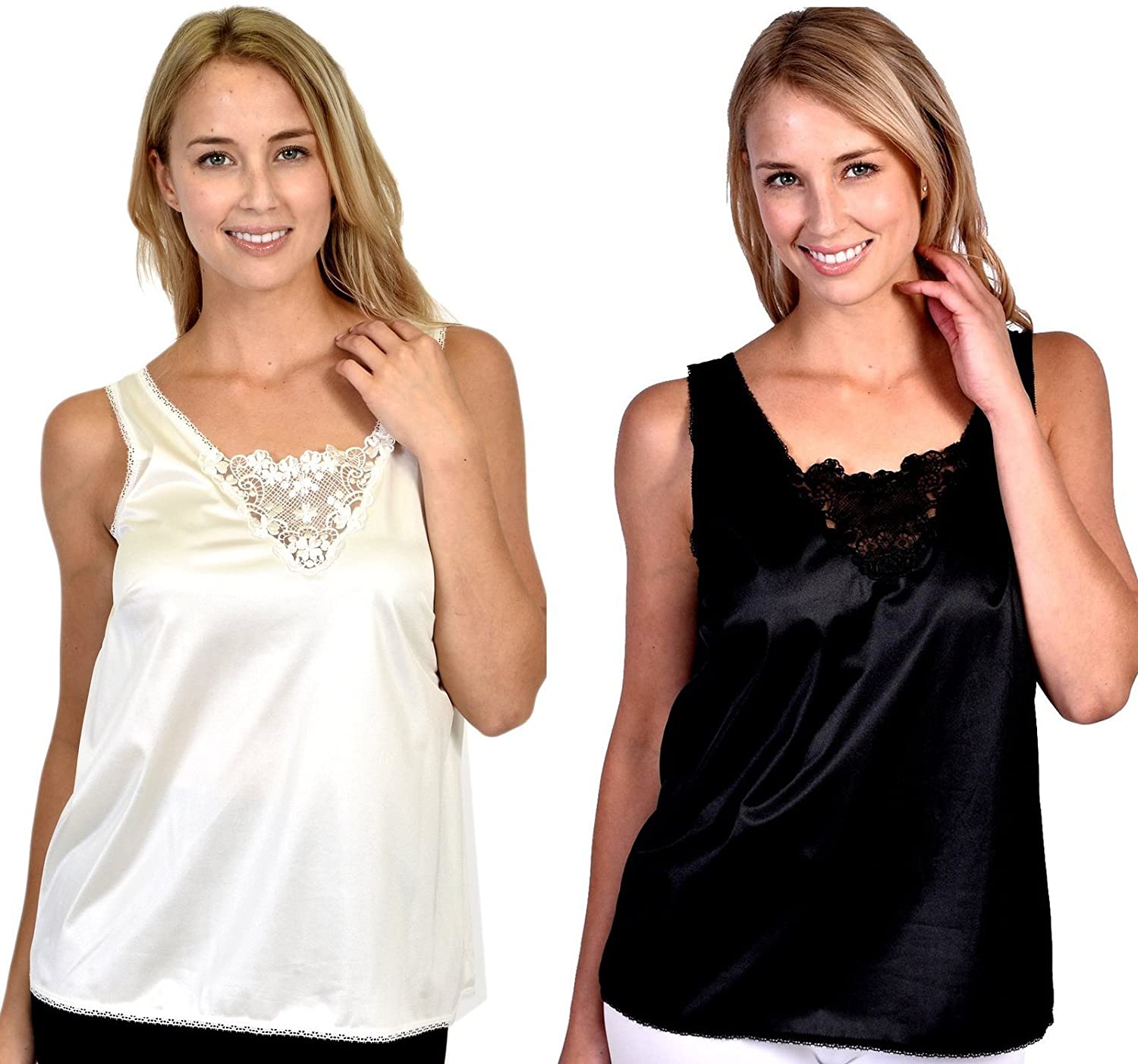 Price:$29.99 Patricia Satin Camisole for Under Blouse 2Pack (S-4X) at Amazon Women’s Clothing store