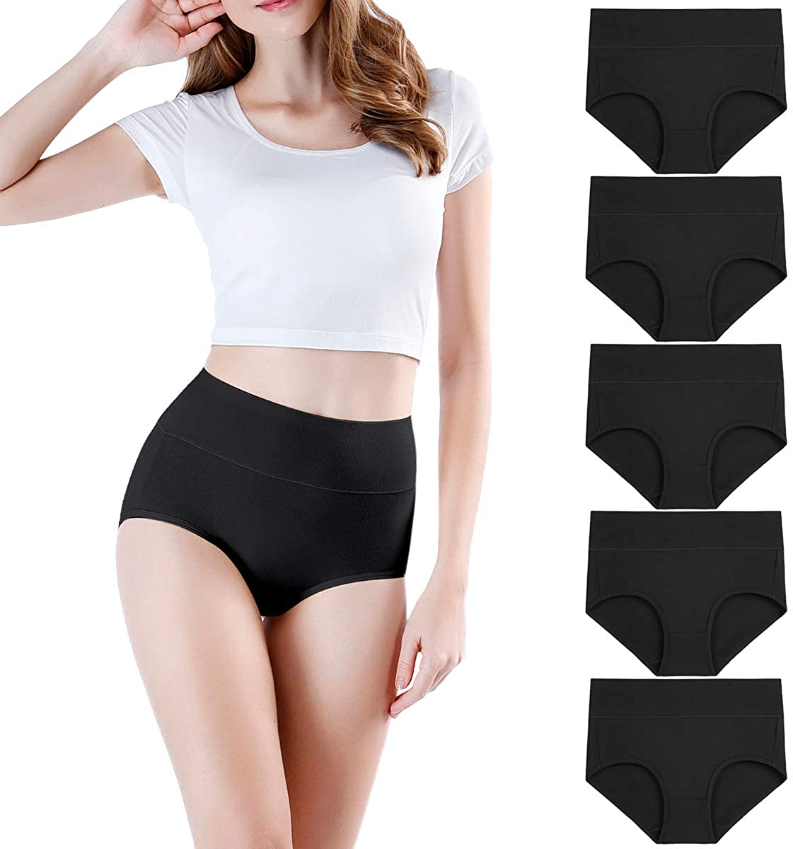 Price:$25.99 wirarpa Women's Cotton Underwear High Waist Briefs Full Coverage Panties Ladies Comfortable Underpants 5 Pack Black Large at Amazon Women’s Clothing store