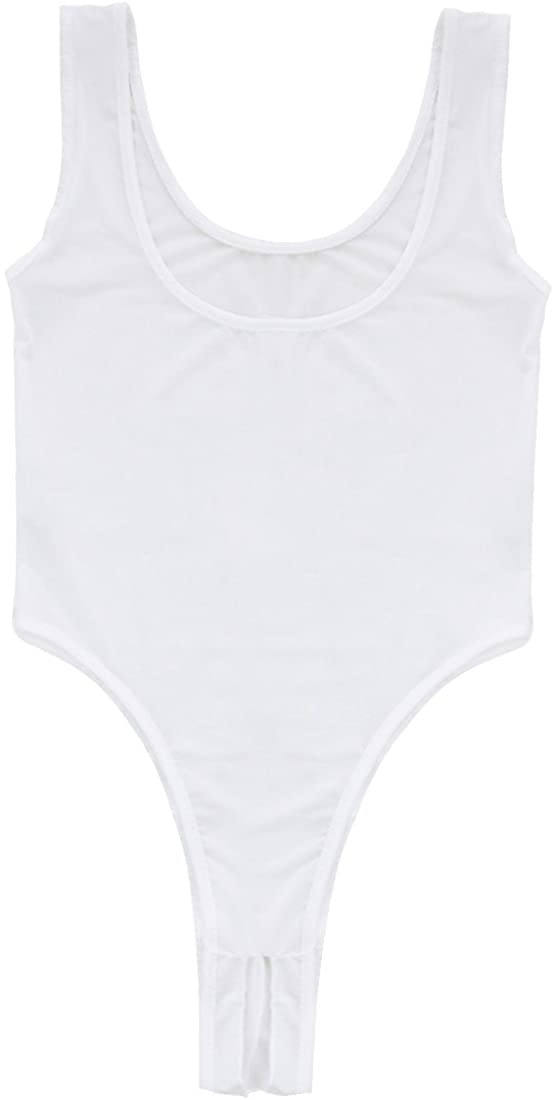 Price:$14.95 JEATHA Women's Sleeveless Stretchy Thong Leotard Open Croth High Cut Bodysuit Underwear Lingerie White One Size at Amazon Women’s Clothing store