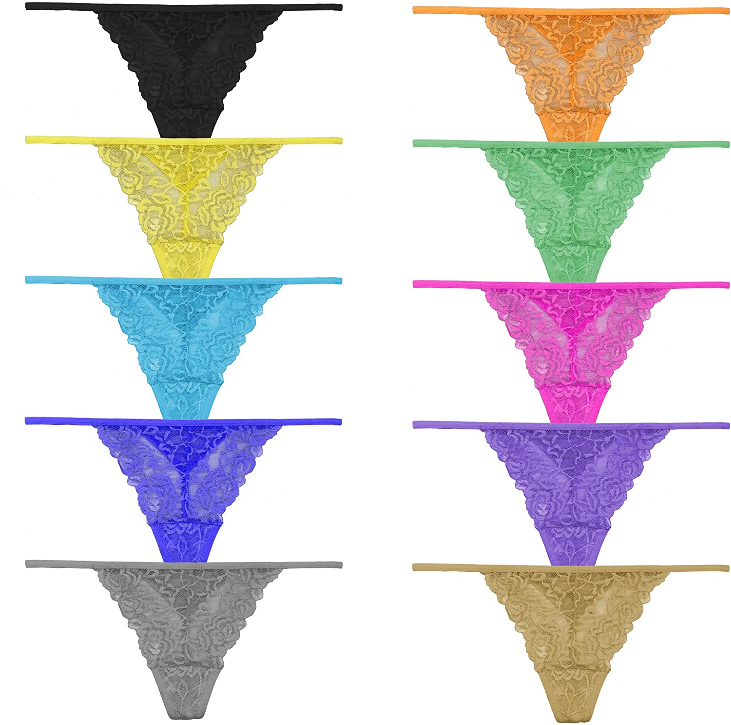 Price:$10.13    Pmrxi Pack of 10 G String Underwear for Women, Assorted Different Lace Pattern & Colors  Clothing