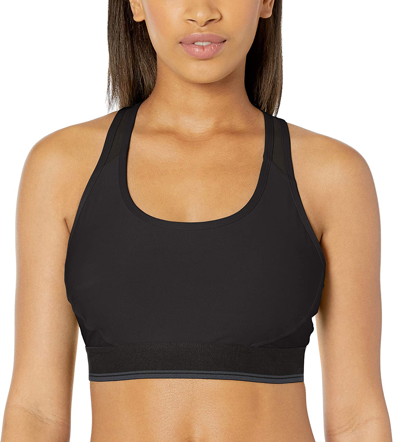 Price:$6.19    Amazon Essentials Women's Control Tech Racerback Sports Bra with Power Mesh Back  Clothing