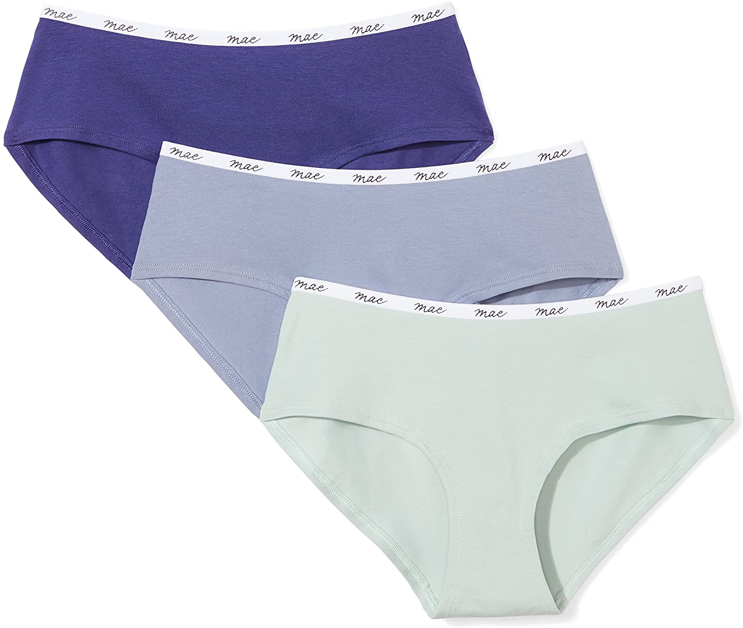 Price:$6.00    Amazon Brand - Mae Women's Logo Elastic Cotton Hipster Underwear, 3 Pack  Clothing