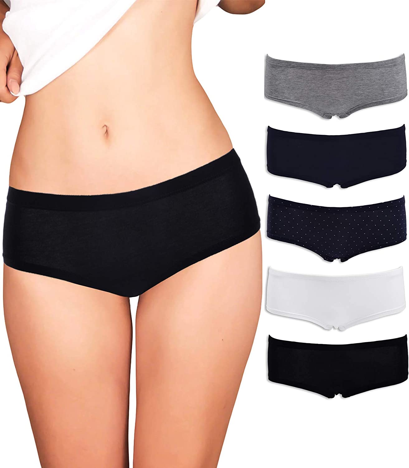 Price:$14.99 Emprella Women’s Boyshort Panties (5-Pack) Seamless, Breathable Cotton Underwear | Colors & Patterns Vary at Amazon Women’s Clothing store