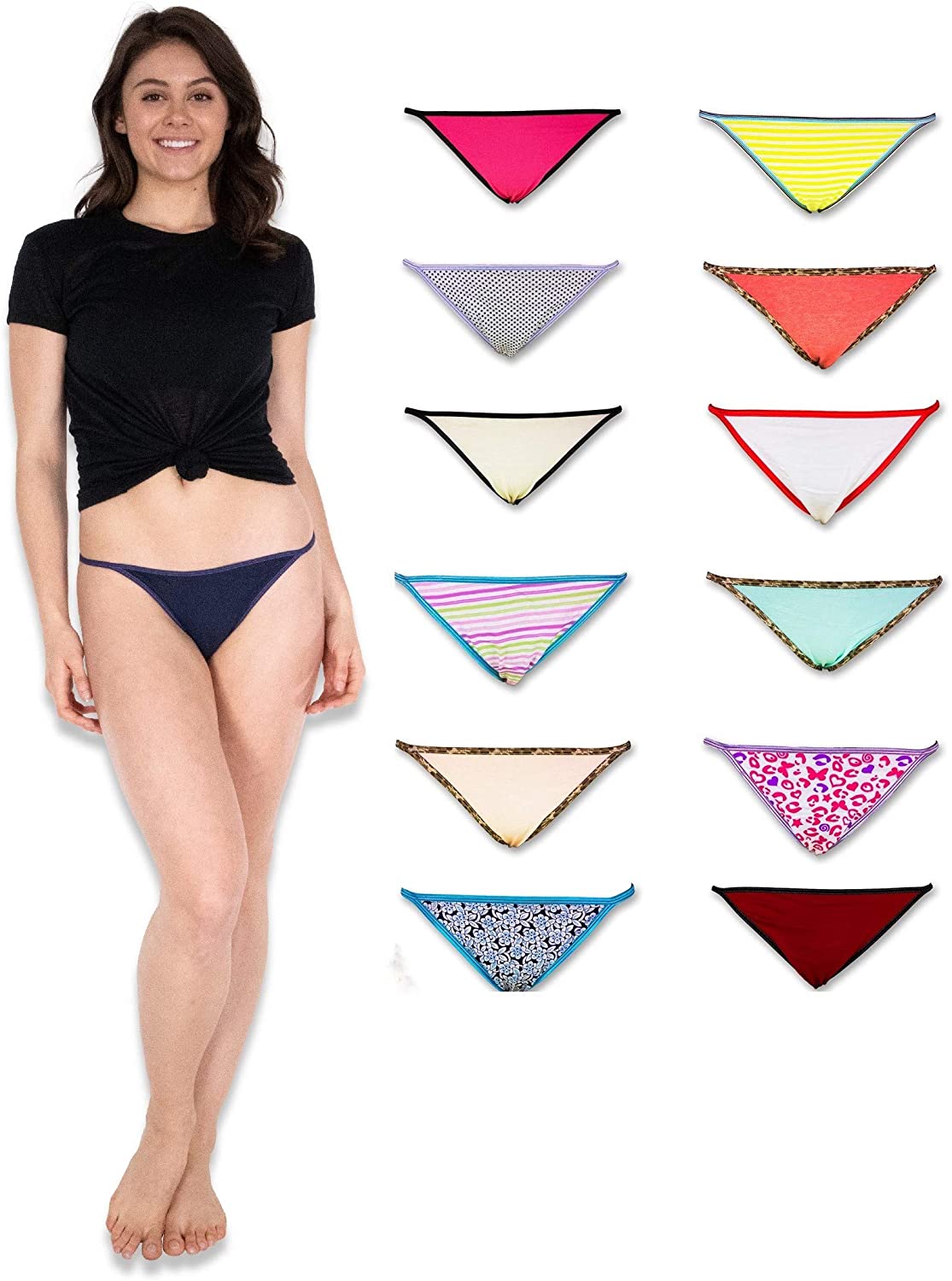Price:$15.99 Sexy Basics Womens 12 Pack String Bikini Briefs at Amazon Women’s Clothing store