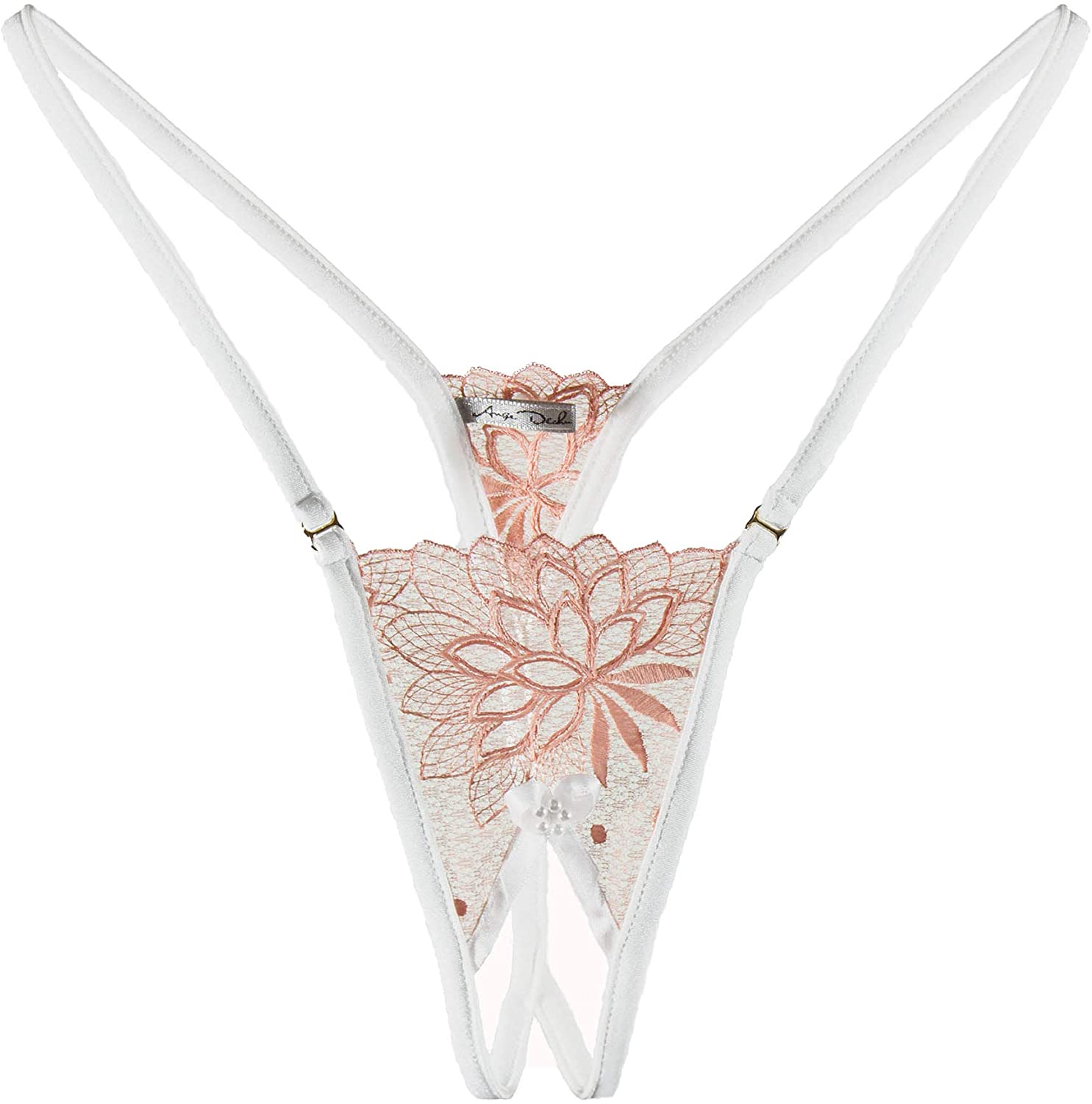 Price:$29.00    Ange Dechu G String Thong See Through Women Sheer Lingerie in Peach Lace  Clothing