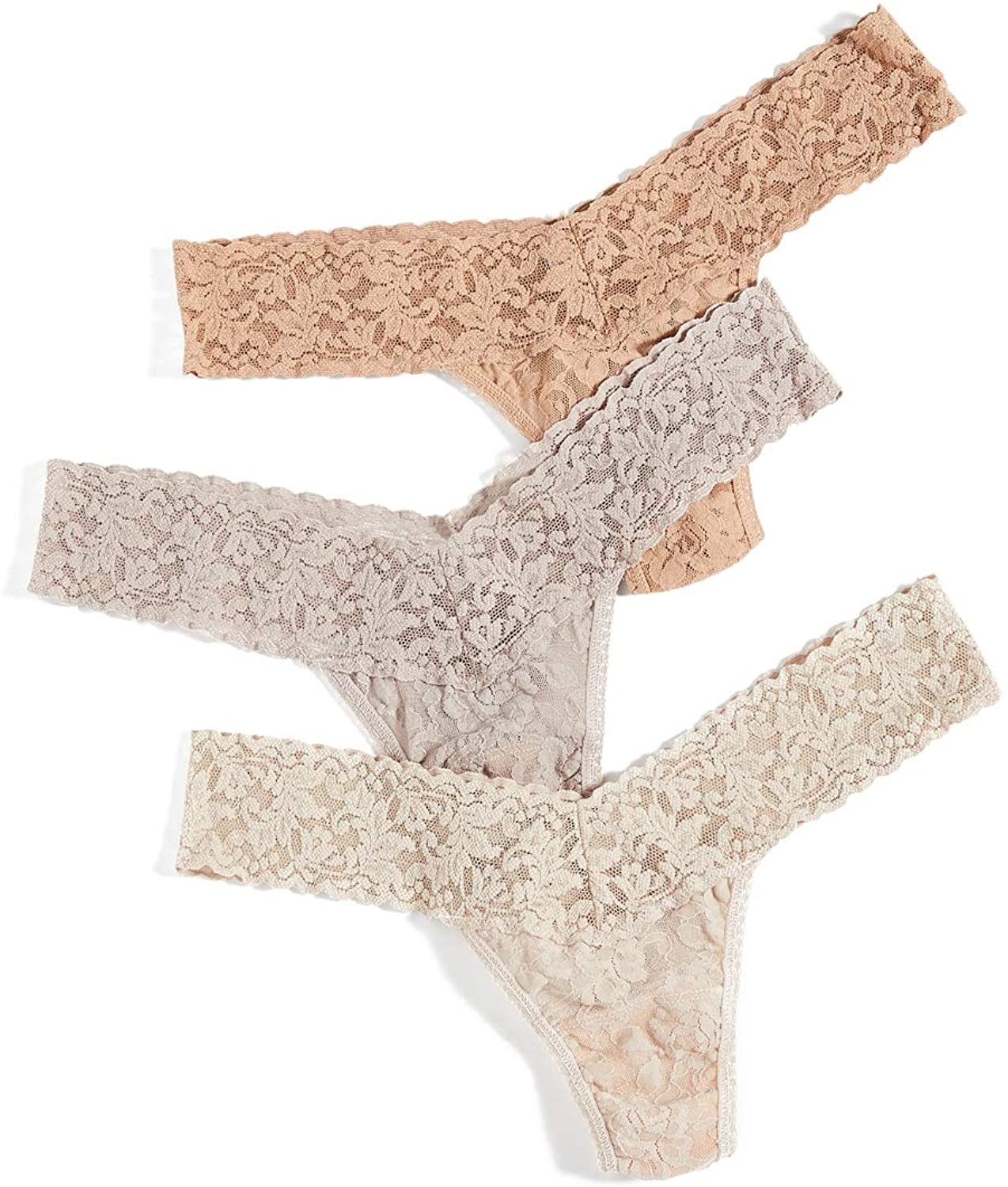 Price:$66.00    hanky panky Women's 3 Pack Signature Lace Neutral Thongs, Neutral, Tan, One Size  Clothing