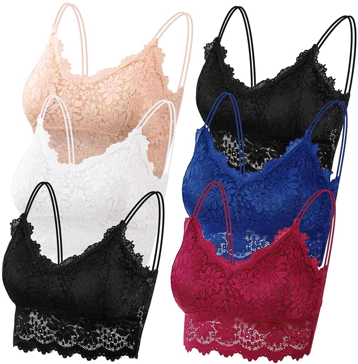 Price:$14.99 PAXCOO 6 Pcs Lace Bralette for Women, Lace Bralette Padded Lace Bandeau Bra with Straps for Women Girls at Amazon Women’s Clothing store