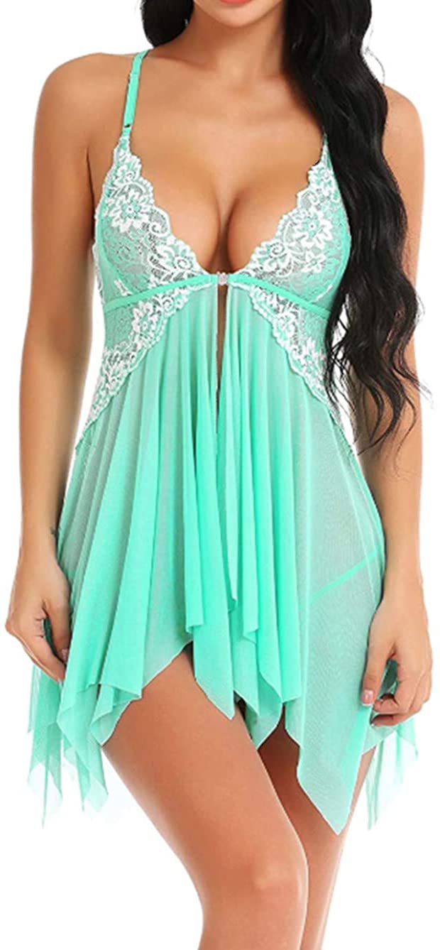 Price:$14.99 Avlovelace Lingerie for Women Front Closure Babydoll V Neck Nightwear Sexy Chemise Nightie Mesh Sleepwear (Green, X-Large) at Amazon Women’s Clothing store