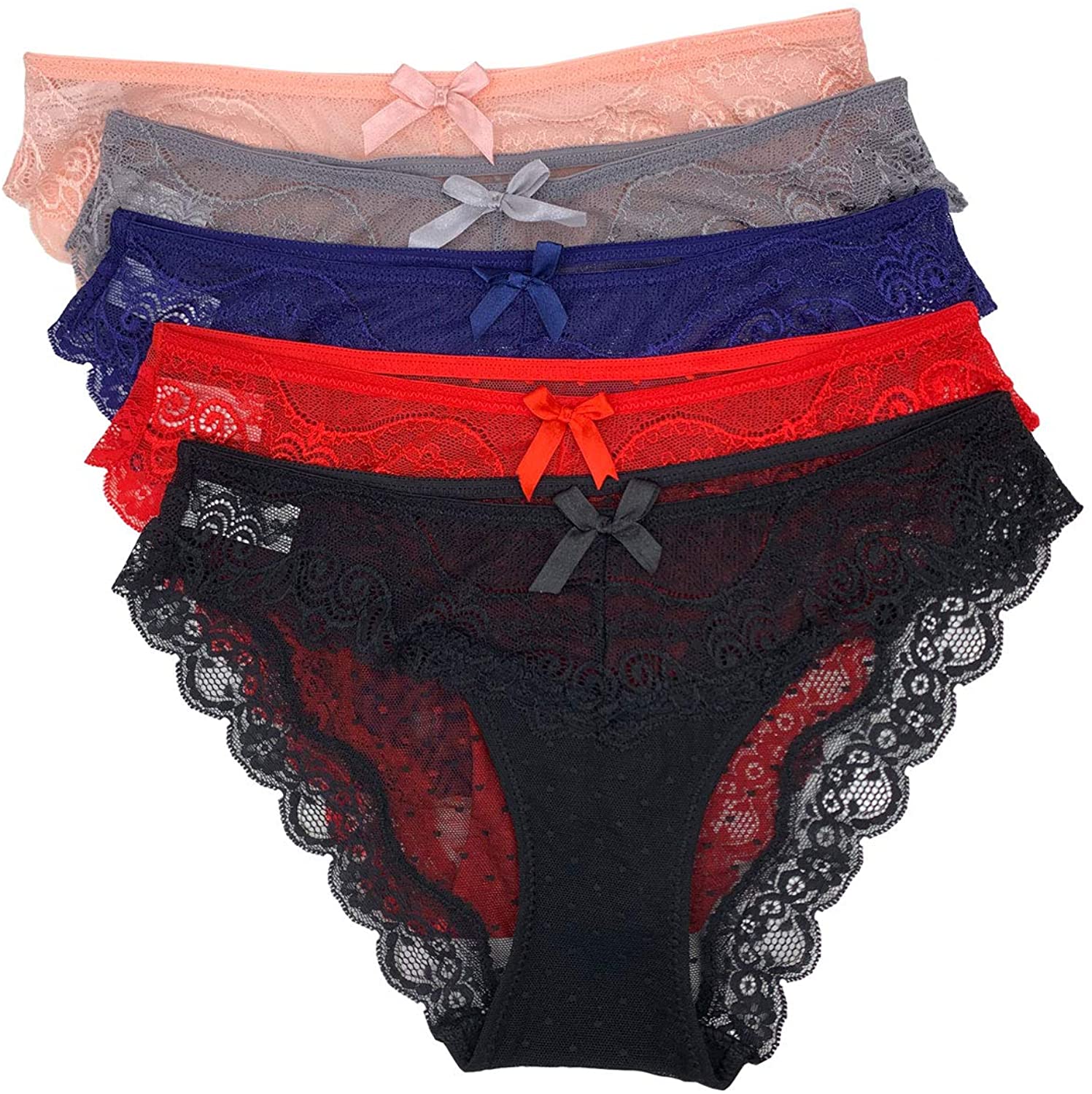 Price:$15.99 YKSH Women's Supersoft Underwear Lace Bikini Panties Sexy Lace Lingerie Lace Briefs Pack of 5 at Amazon Women’s Clothing store