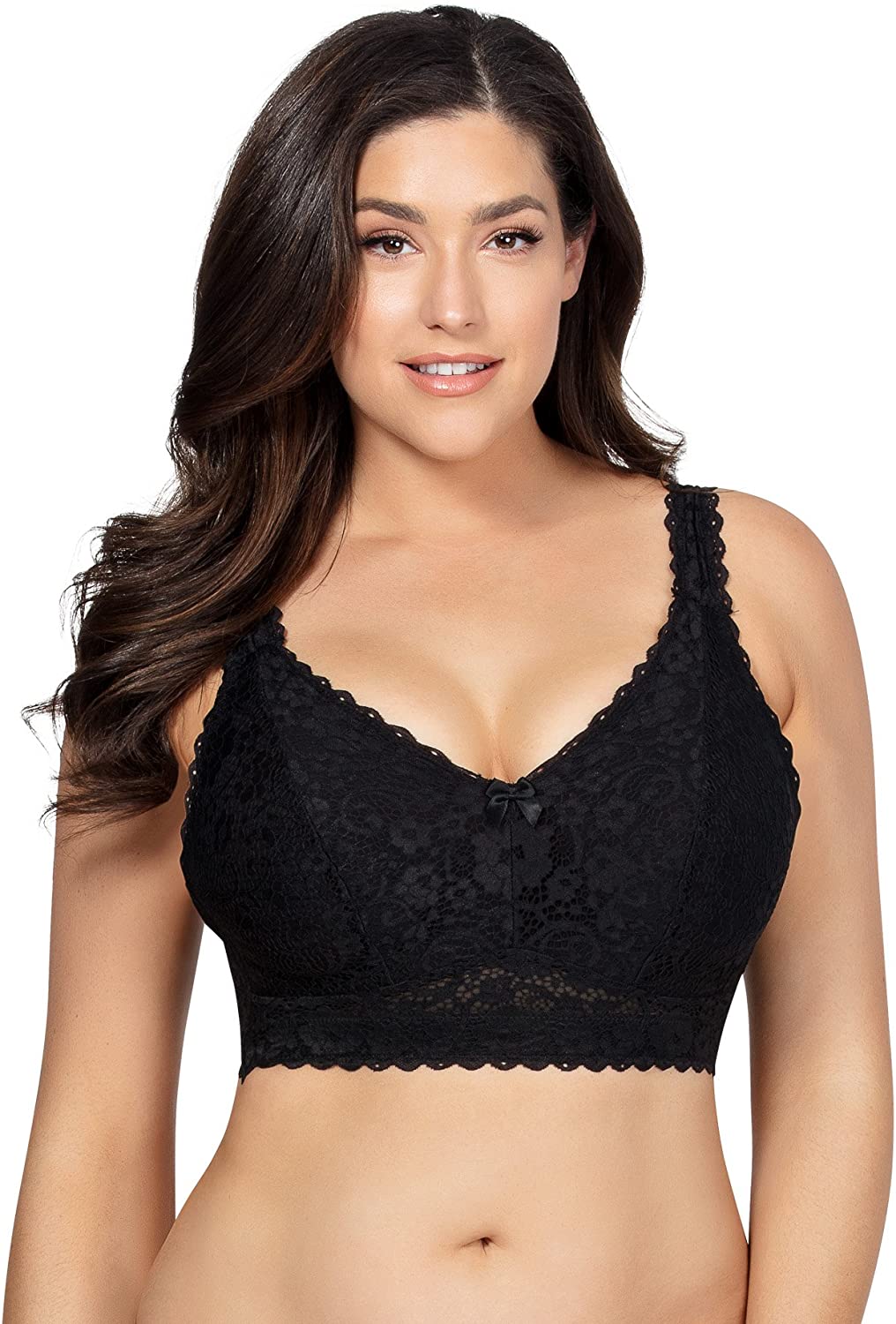 Price:$38.30 PARFAIT Adriana Women's Full Figured Supportive Wirefree Comfy Lace Bralette with J-Hook Style P5482-Black-36F at Amazon Women’s Clothing store
