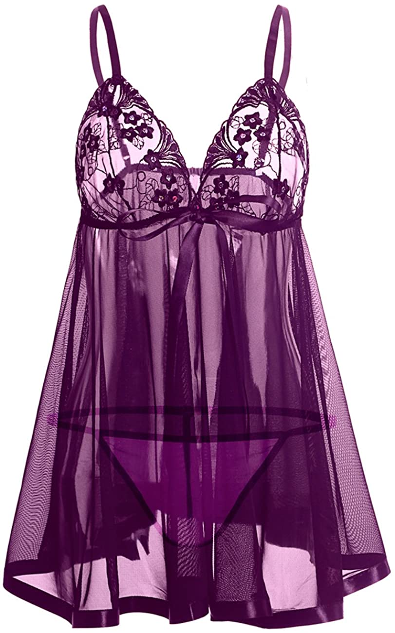 Price:$23.99 Buauty Women Lingerie Lace Babydoll V Neck Sleepwear Strap Plus Size at Amazon Women’s Clothing store