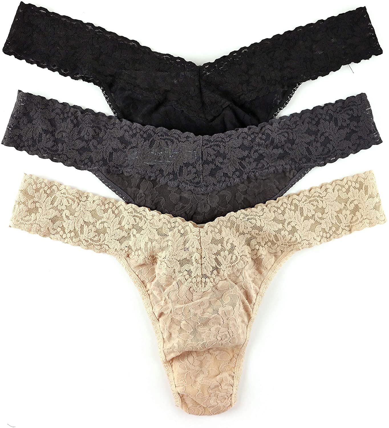 Price:$69.00    hanky panky, Signature Lace Plus Size Original Rise 3 Pack, Black, Granite, Chai, One Size (14-24)  Clothing