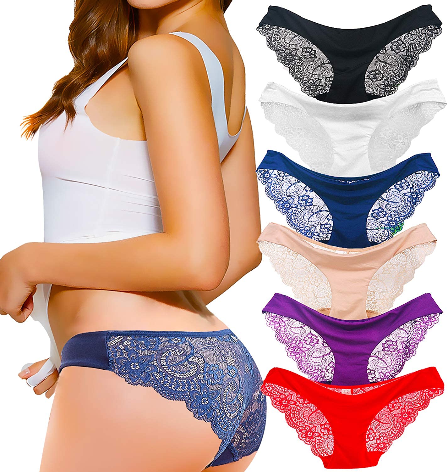 Price:$9.99 Kingfung 3-6 Pack Women's Invisible Seamless Bikini Underwear Half Back Coverage Panties at Amazon Women’s Clothing store