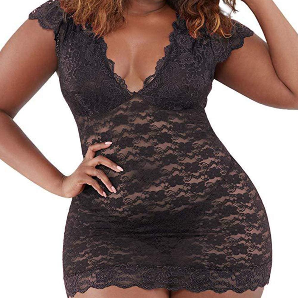 Price:$15.99 Unitesoro Women Plus Size Chemise Floral Lace Lingerie Mesh Bodysuit Babydoll Sleepwear（1907, Black, 2XL） at Amazon Women’s Clothing store