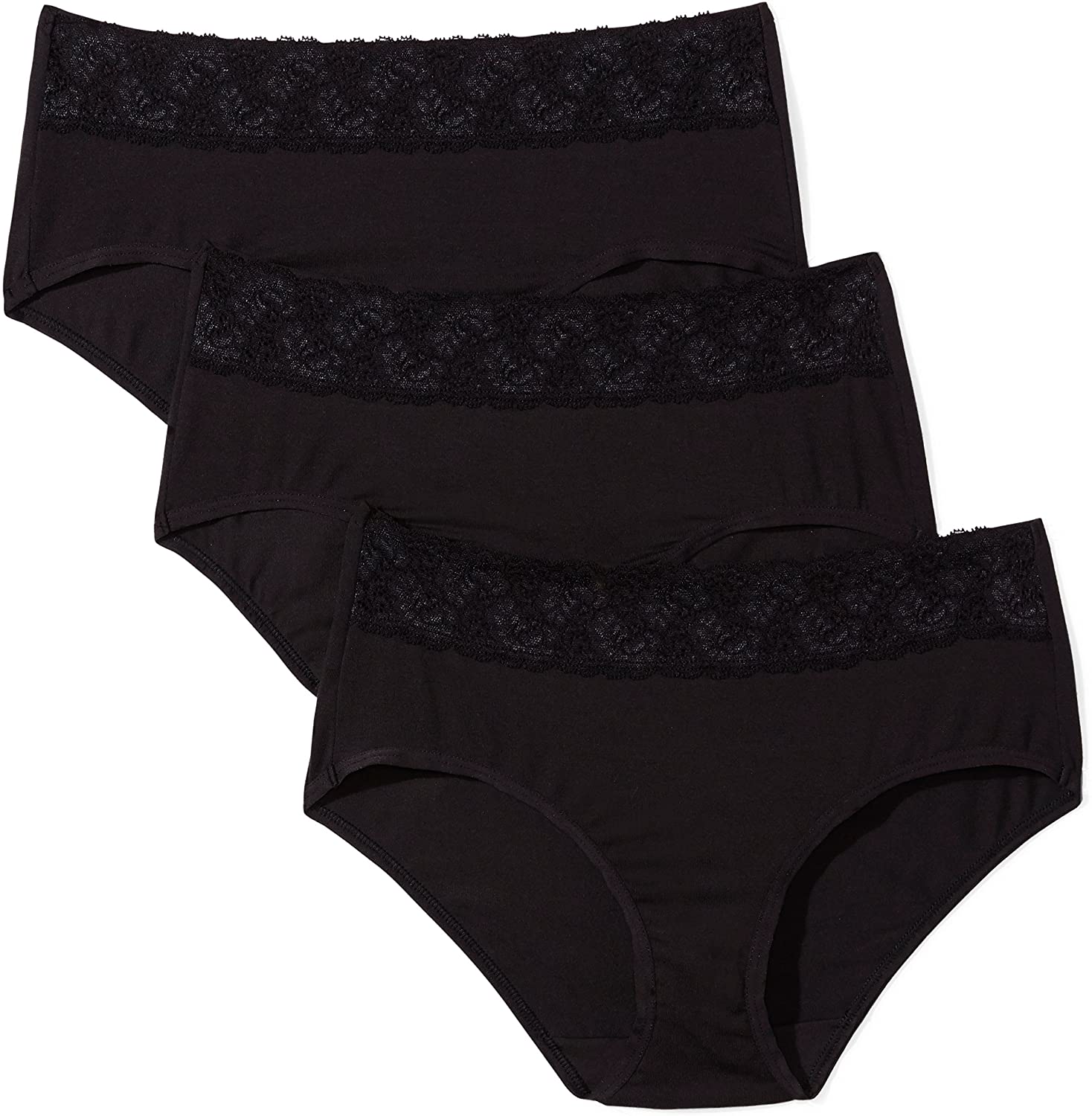 Price:$7.60    Amazon Brand - Arabella Women's Modal Lace Waistband Midi Brief Panty, 3 Pack  Clothing