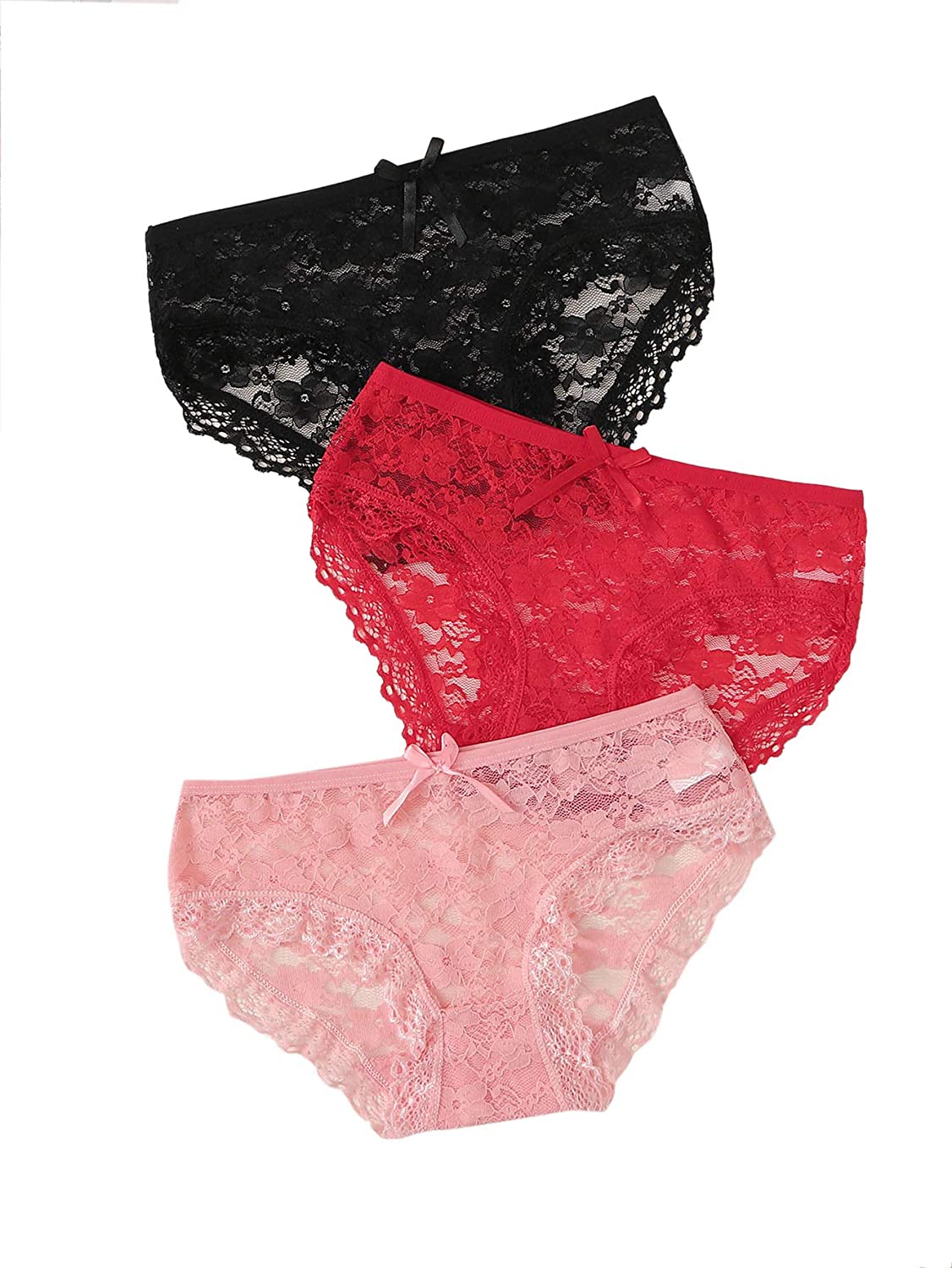 Price:$5.99 DIDK Women's Floral Lace Scallop Hem Tie Front 3 Pieces Panty Set at Amazon Women’s Clothing store