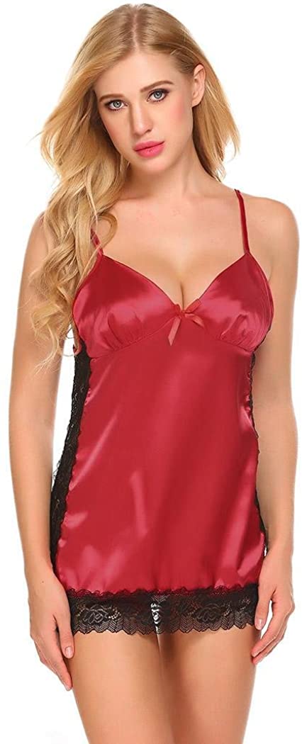Price:$12.99 ADOSOUL Women's Satin Chemise Slip Lace Trim Babydoll Sexy Backless Lingerie Nightwear at Amazon Women’s Clothing store