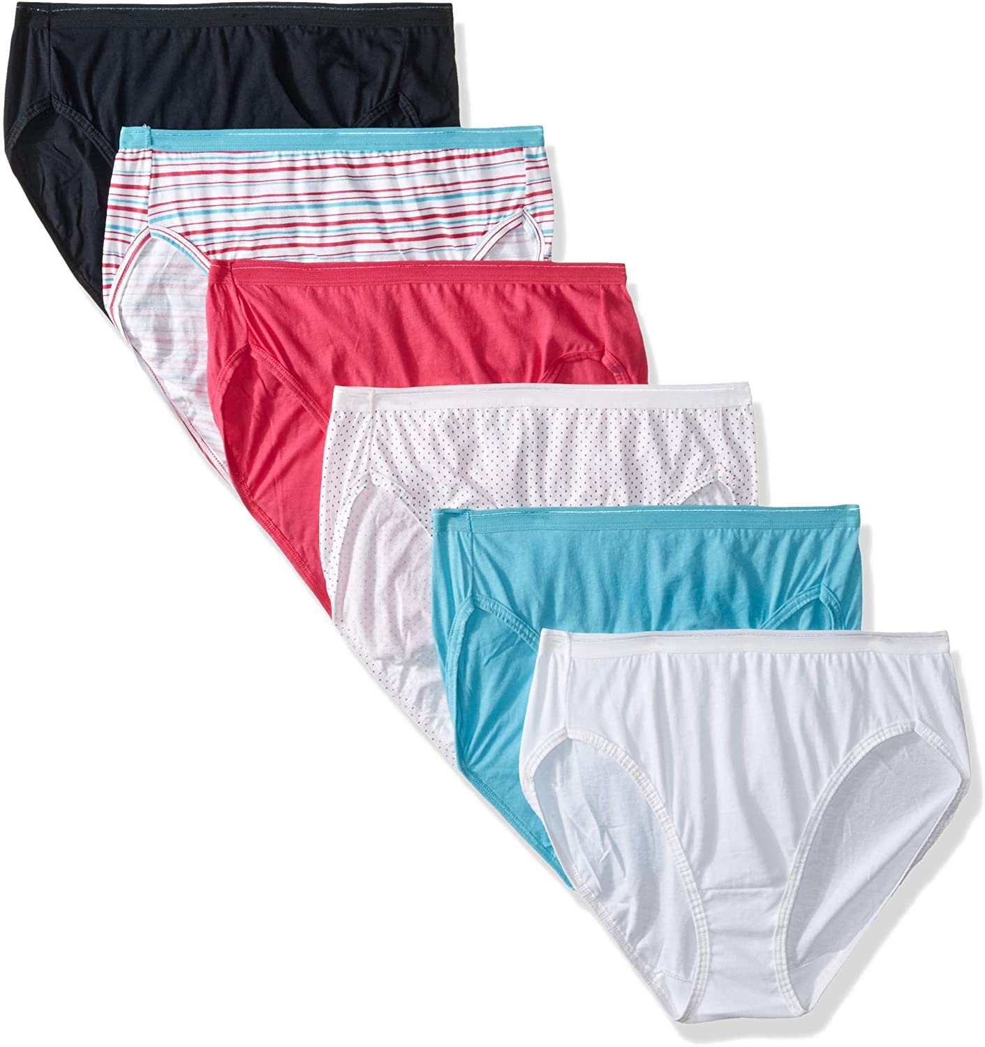 Price:$12.90 Fruit of the Loom Women's 6 Pack Assorted Color Cotton Hi-Cut Panties at Amazon Women’s Clothing store