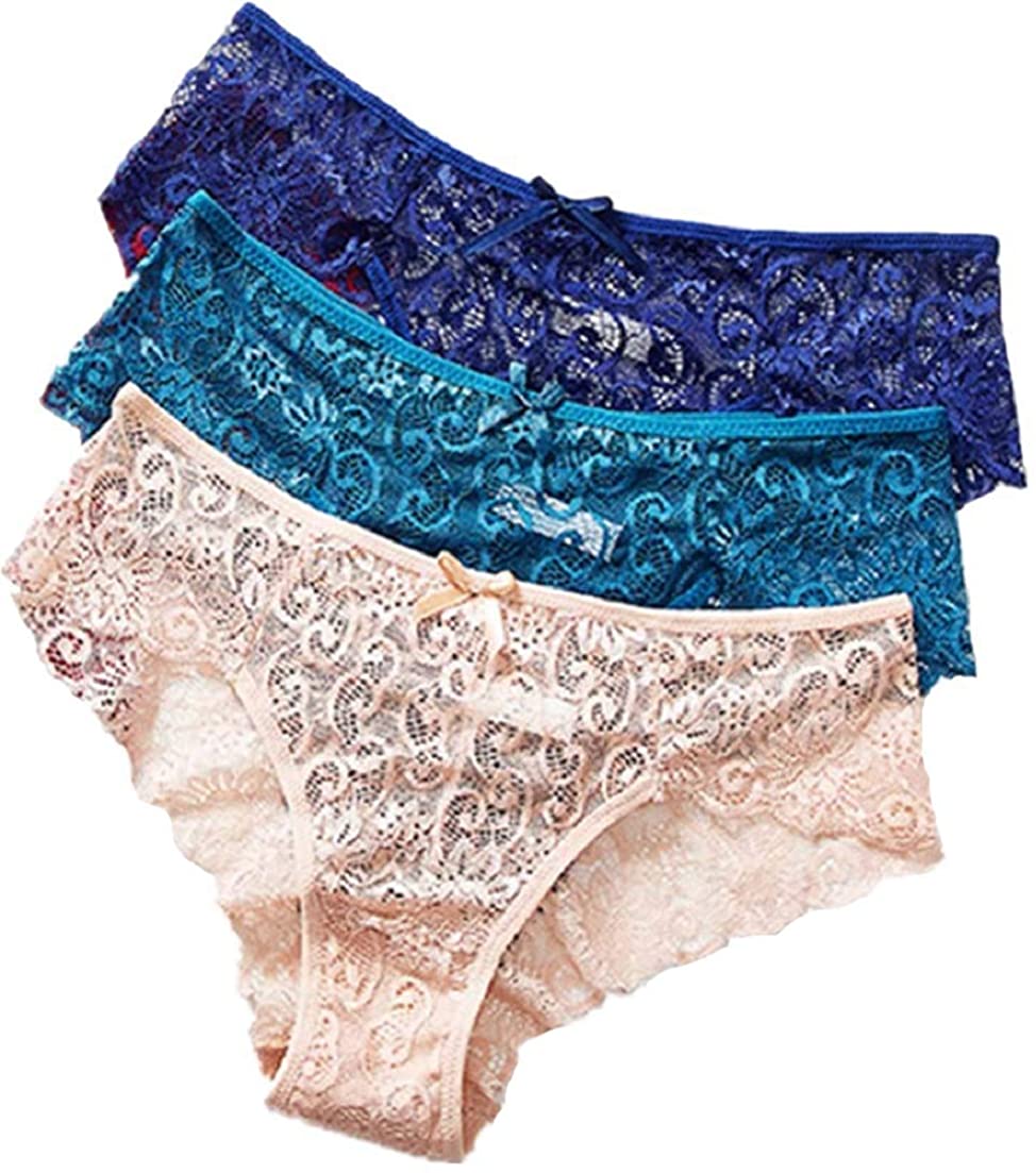 Price:$6.98 Womens Sexy Lace Panties Floral Lace Mid Rise Briefs Underwear 3 Pack at Amazon Women’s Clothing store