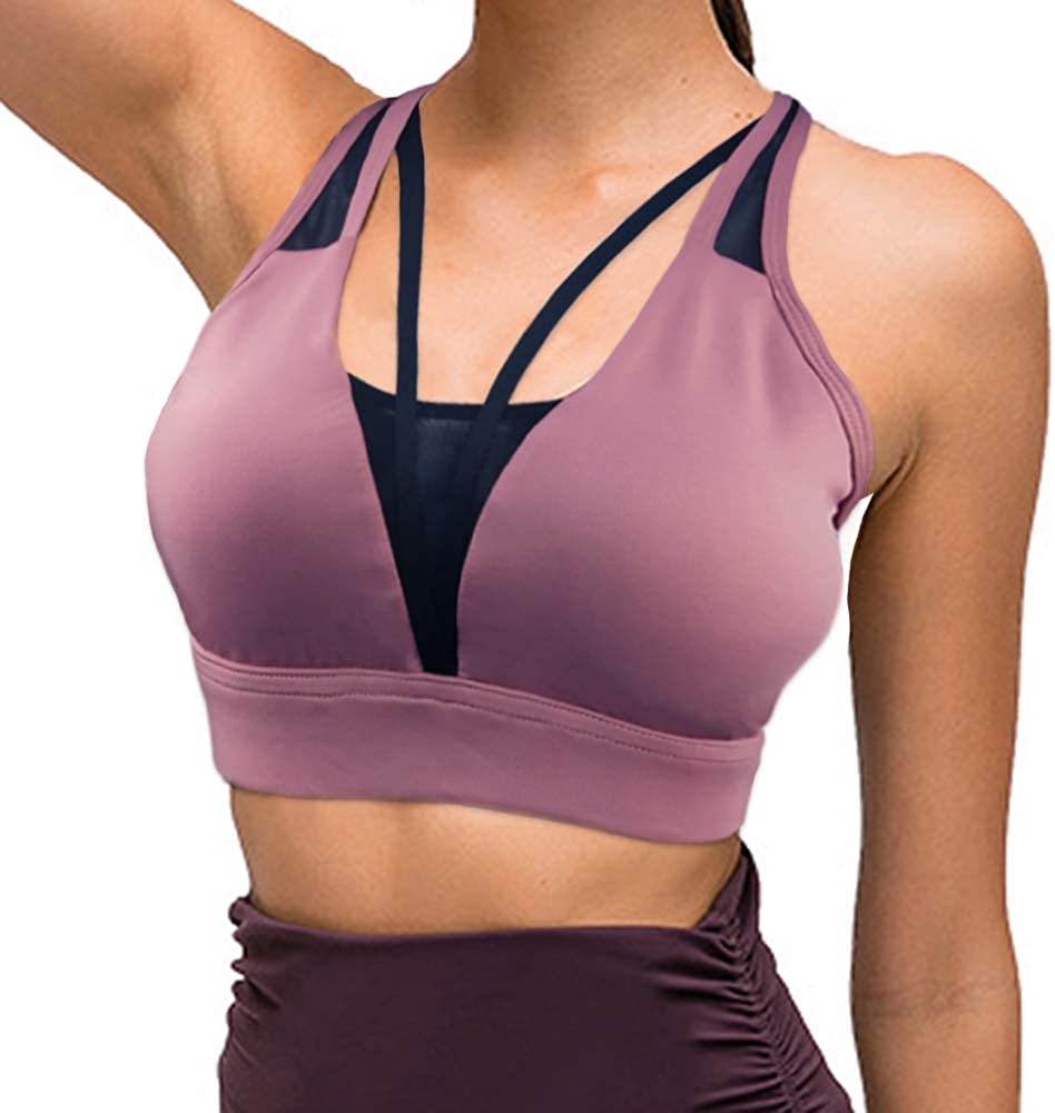 Price:$21.95 Yoga Sports Bra Strappy Back Padded Wirefree Yoga Tops Workout Gym Activewear for Women at Amazon Women’s Clothing store
