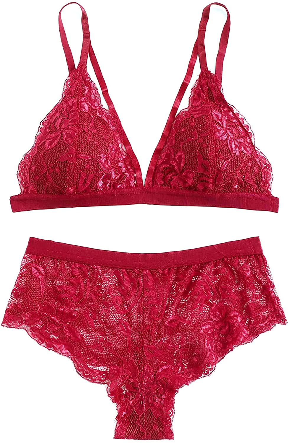 Price:$16.99 SweatyRocks Women's Tie Front Lace Bralette and Pantie Lingerie Set Red L at Amazon Women’s Clothing store