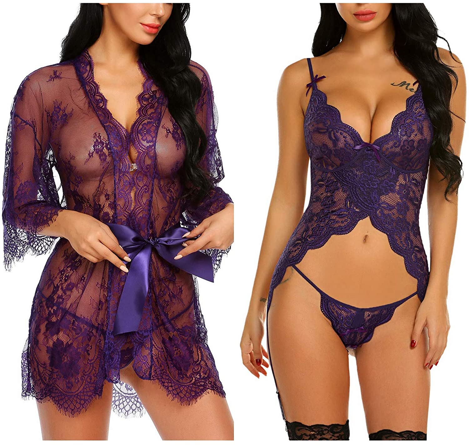 Price:$33.98 Avidlove Women's Lace Kimono Robe Babydoll Chemise (Purple, Small) and Lingerie Set with Garter (Purple, Small) at Amazon Women’s Clothing store