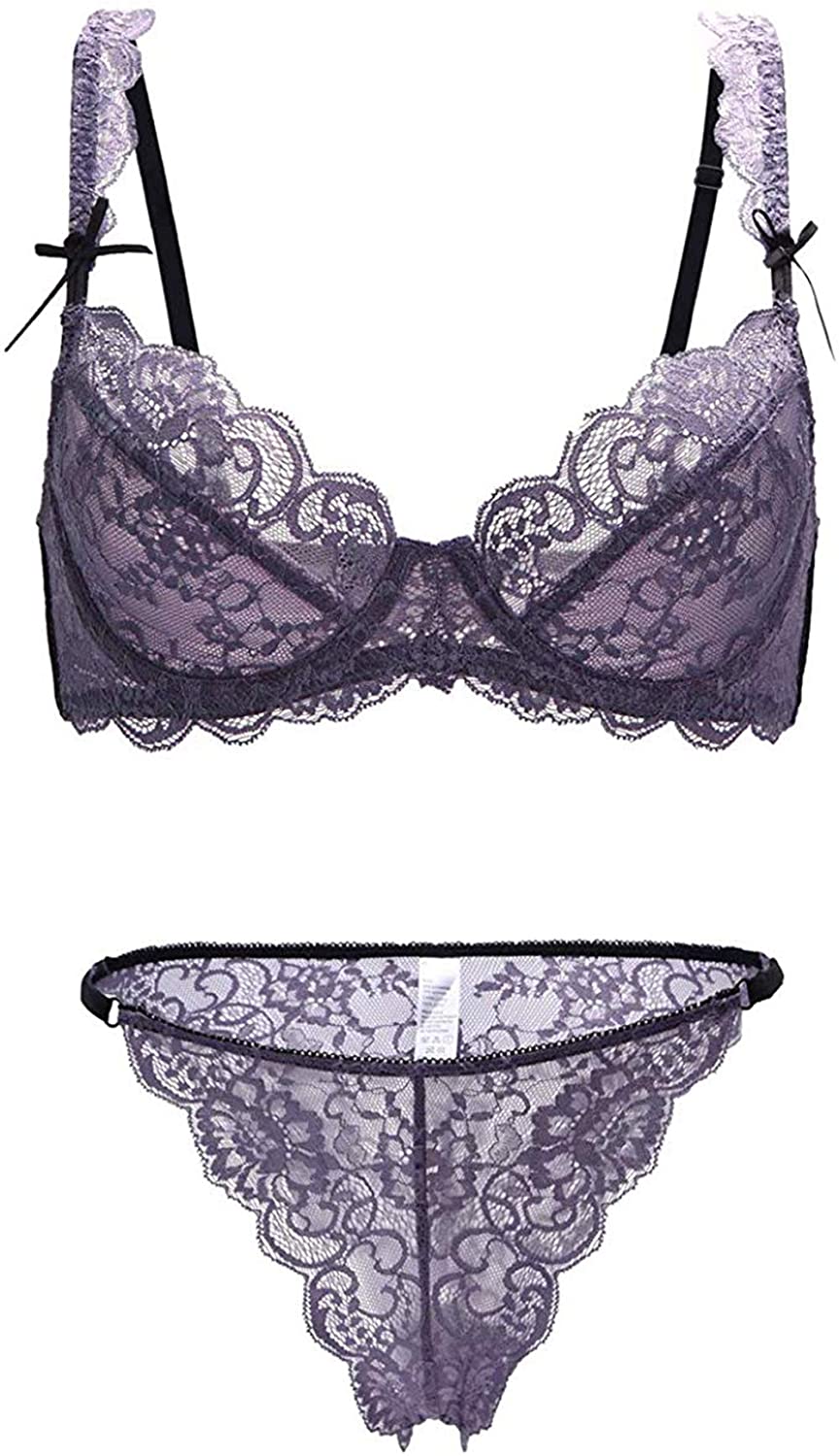 Price:$21.99 SHEKINI Women Lace Unlined Bra Sexy Non-Padded Underwire Bra and Panty 2 Piece Set at Amazon Women’s Clothing store