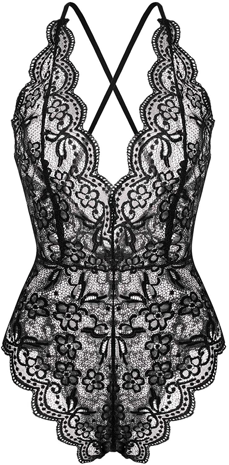 Price:$15.99 Women Lingerie One Piece Lace Teddy Bodysuit Babydoll Chemise Sleepwear Black S at Amazon Women’s Clothing store