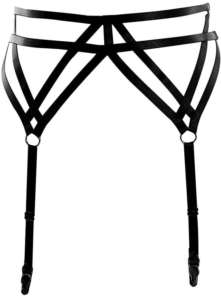 Price:$14.98    Womens Harness Garter Belt High Waist Body Caged Lingerie Set use with Stockings Plus Size Festival Clothing Black  Clothing