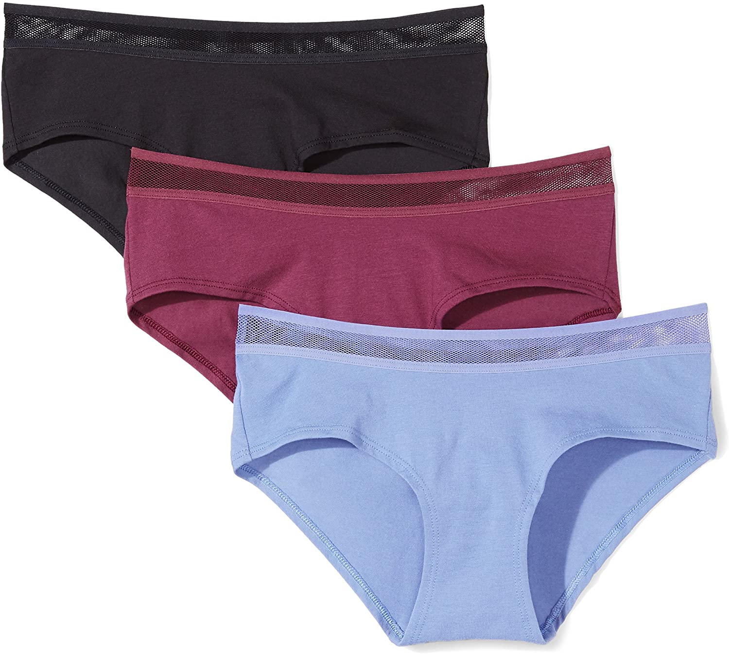 Price:$15.00    Amazon Brand - Mae Women's 3-Pack Sporty Cotton and Mesh Hipster Underwear  Clothing