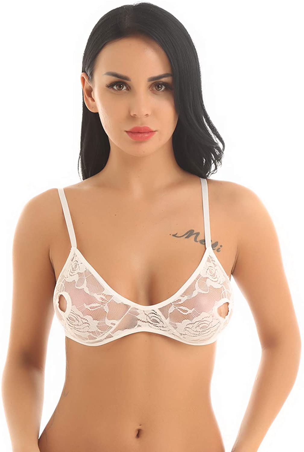 Price:$11.49 renvena Women's Floral Lace Hollow Nipple Bralette Wire-free No Pad Bra Top Underwear Lingerie at Amazon Women’s Clothing store