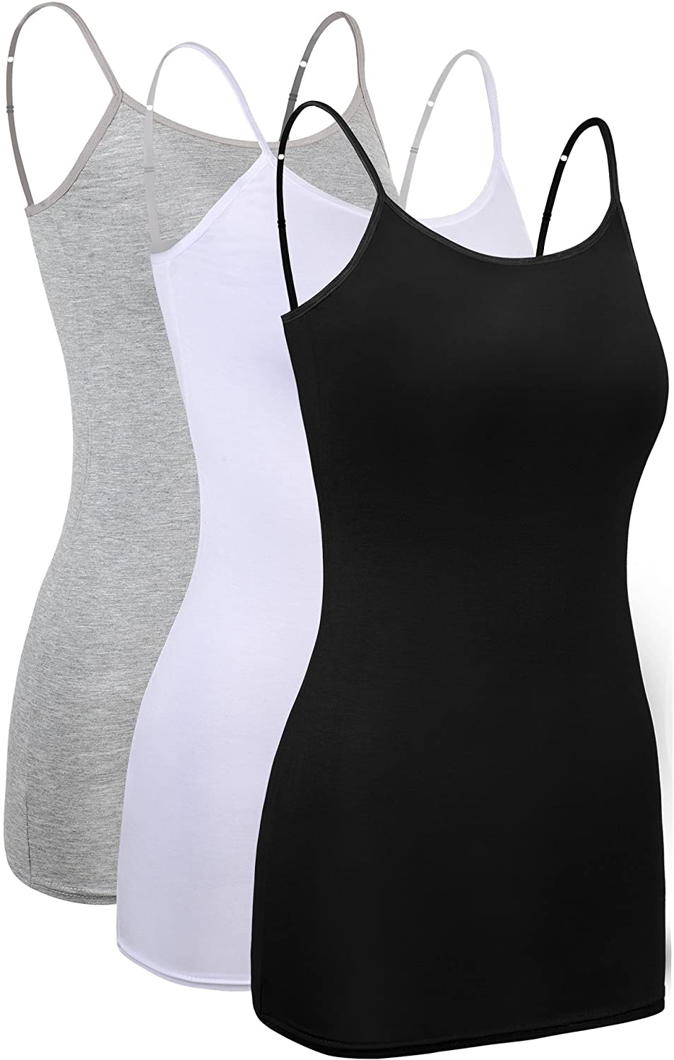 Price:$18.99 WILLBOND 3 Pieces Women Basic Long Tanks Adjustable Spaghetti Strap Camisole Top at Amazon Women’s Clothing store