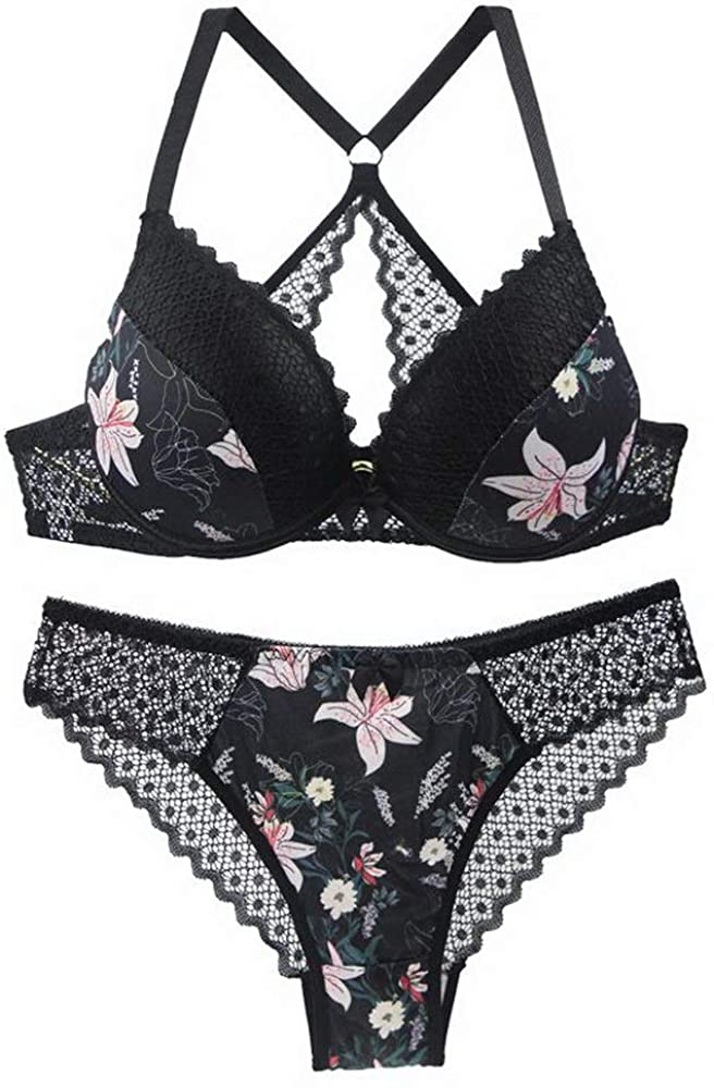 Price:$11.99 Swbreety Women's Bra and Panty Sets Floral Lace Lingerie Cross Back Underwire Push Up Bras at Amazon Women’s Clothing store