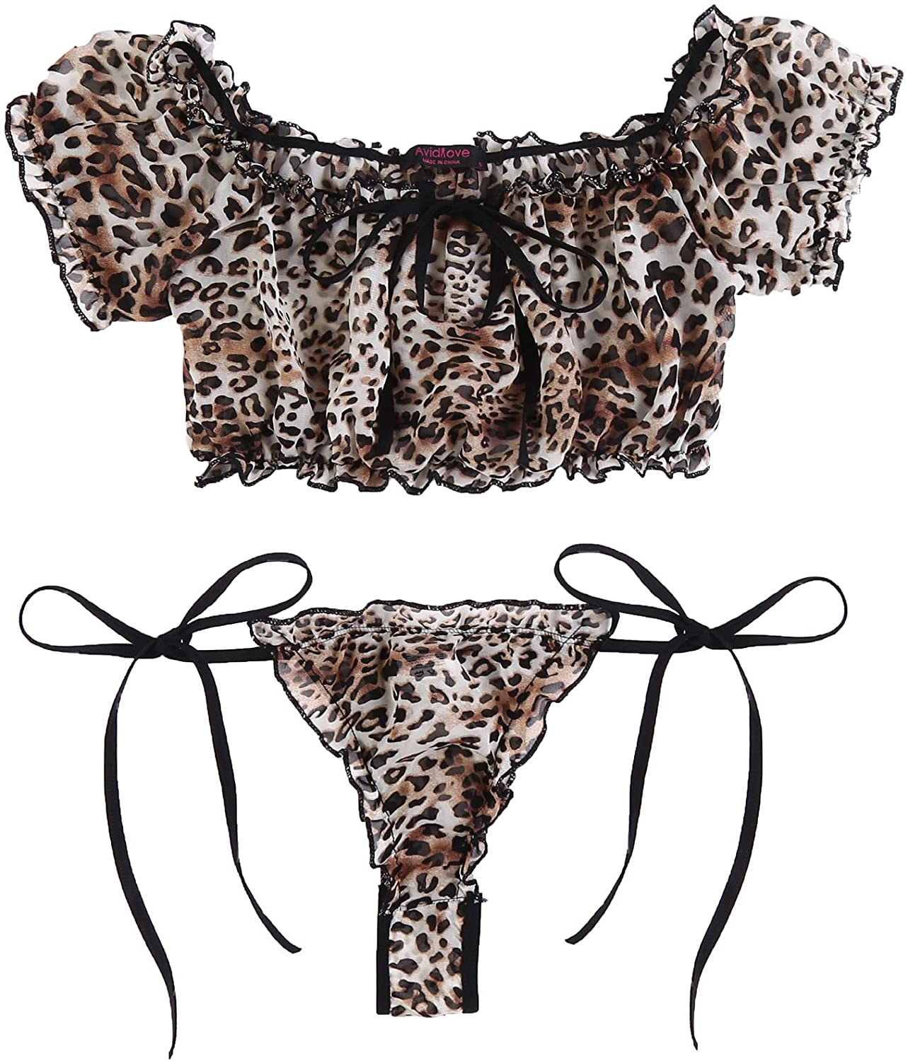 Price:$14.99 Avidlove Bra and Panty Set Ruffle Lingerie Set Mesh Babydoll Chemise at Amazon Women’s Clothing store