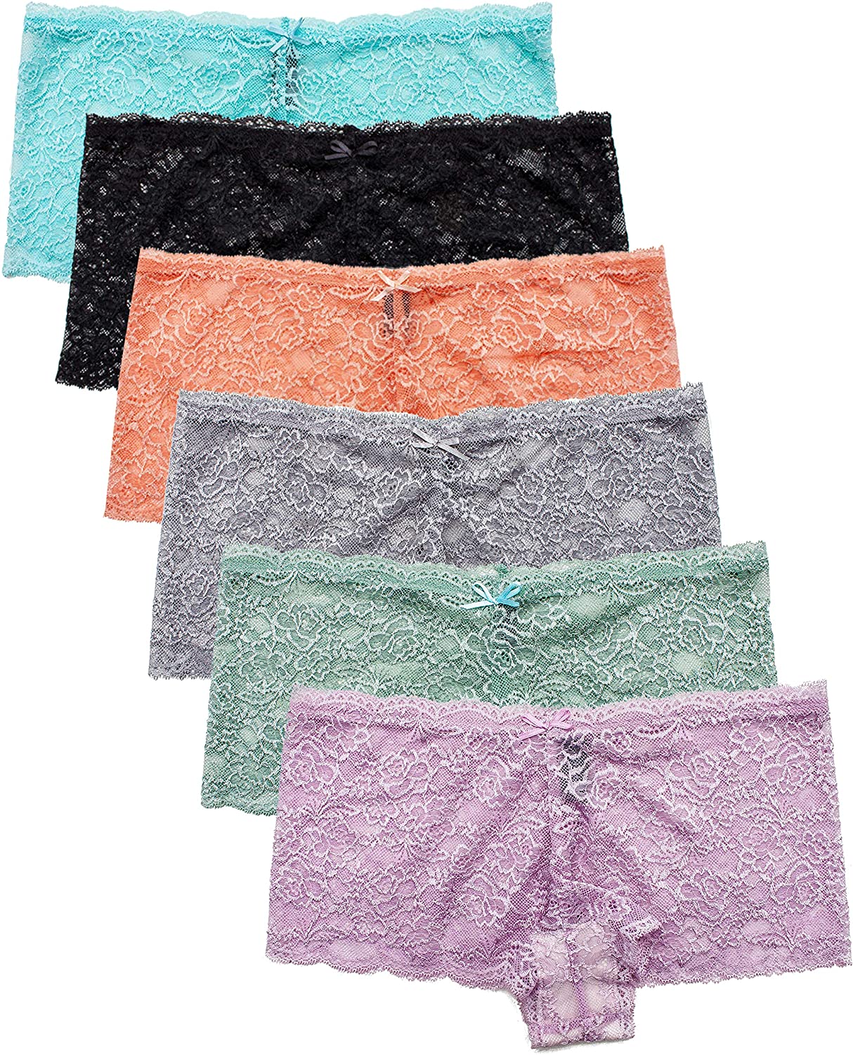 Price:$15.99 Barbra's 6 Pack of Women's Regular Size Lace Boyshort Panties (XS) at Amazon Women’s Clothing store