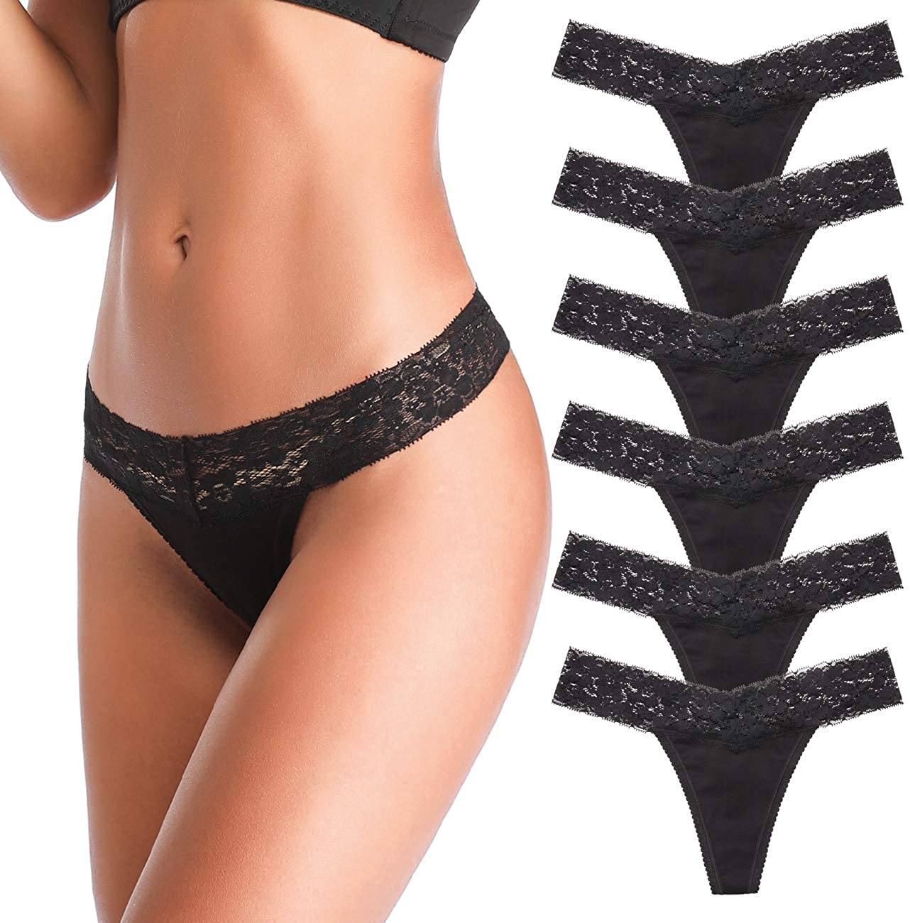 Price:$8.99    Women's Thongs, T Back Low Waist See Through Panties Cotton Seamless Lace Thongs for Women  Clothing