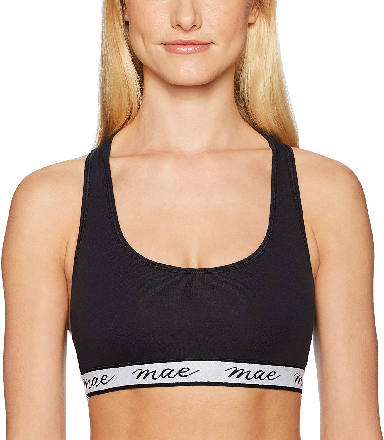 Price:$10.36    Amazon Brand - Mae Women's Cotton with Mesh Racerback and Logo Elastic Bralette (for A-C cups)  Clothing